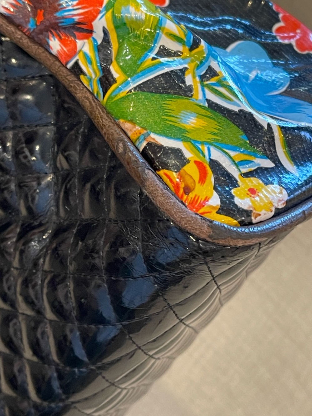 Consuela Classic Tote black patent quilted shiny floral colorful braided leather - Picture 6 of 14
